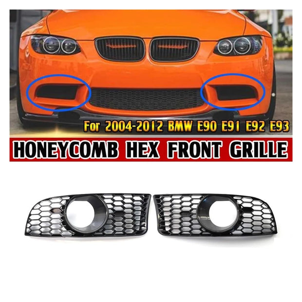 1 Pair M3 Style Car Front Bumper Lower Fog Light Lamps Grilles Grille Replacement, Compatible With BMW 3 Series E90 E91 E92 E93 2006-2011(No holes)