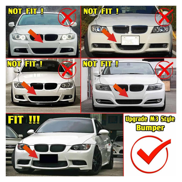 1 Pair M3 Style Car Front Bumper Lower Fog Light Lamps Grilles Grille Replacement, Compatible With BMW 3 Series E90 E91 E92 E93 2006-2011(No holes)